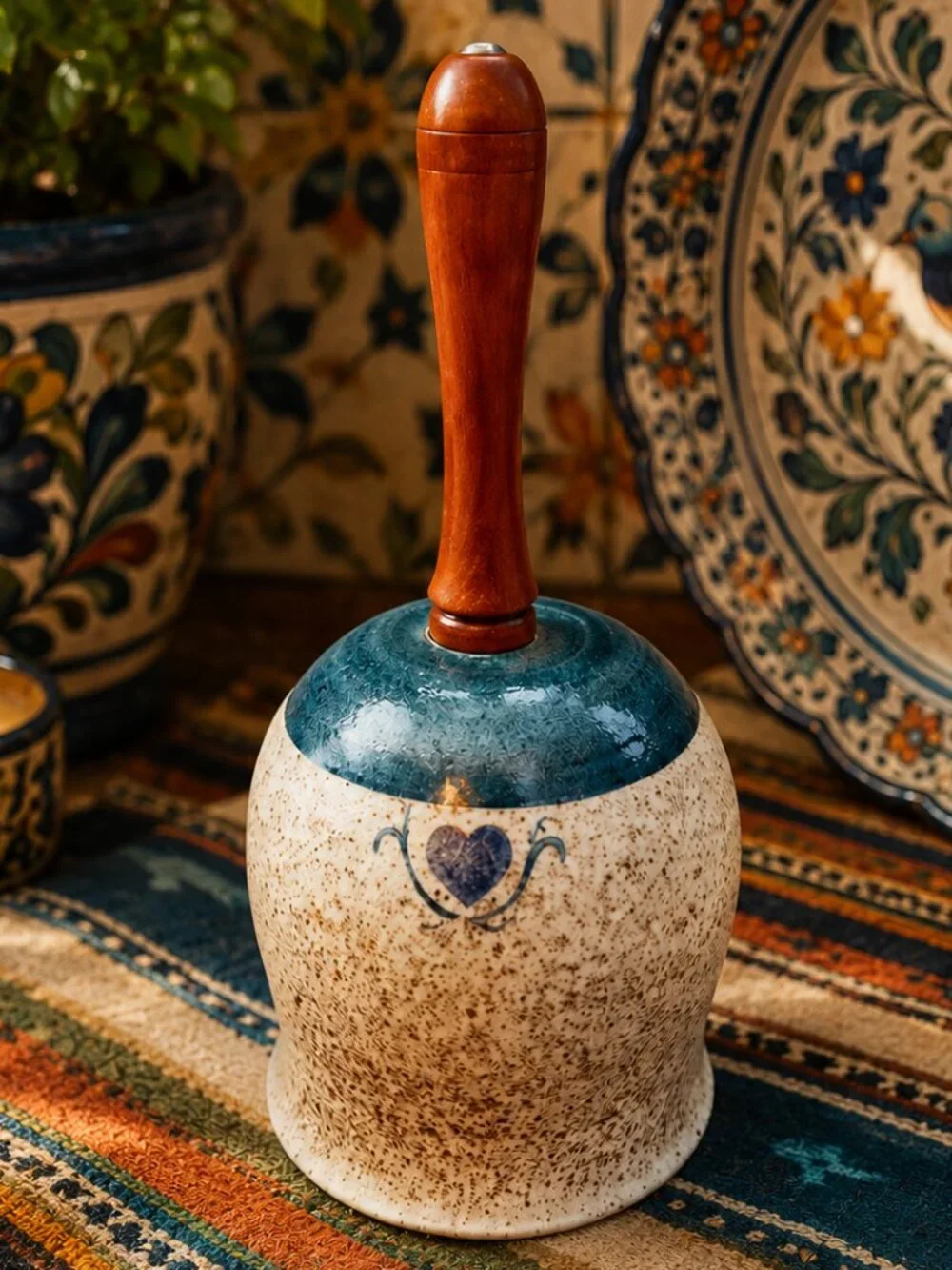Vintage Artisan Mexican Tonala Sandstone Pottery Hand Bell Collectibles